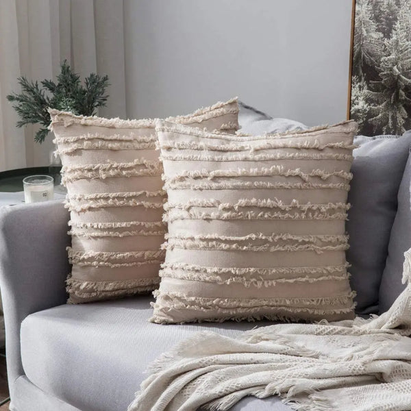 Willowmere Woven Pillow Cover Beige / 18" x 18" (45cm x 45cm)