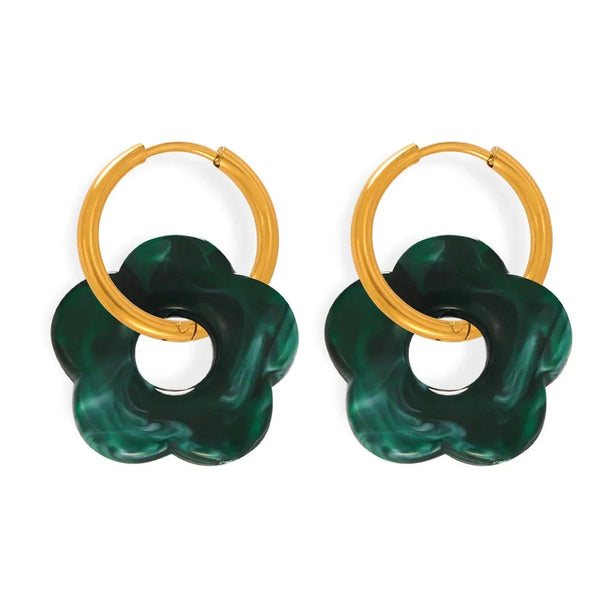 Sunburst Hoop Earrings Dark Green
