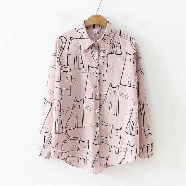 Catitude Button-Up Shirt Pink / S