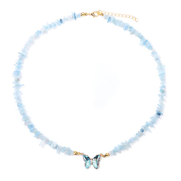 Natural Butterfly Gem Necklace Aquamarine
