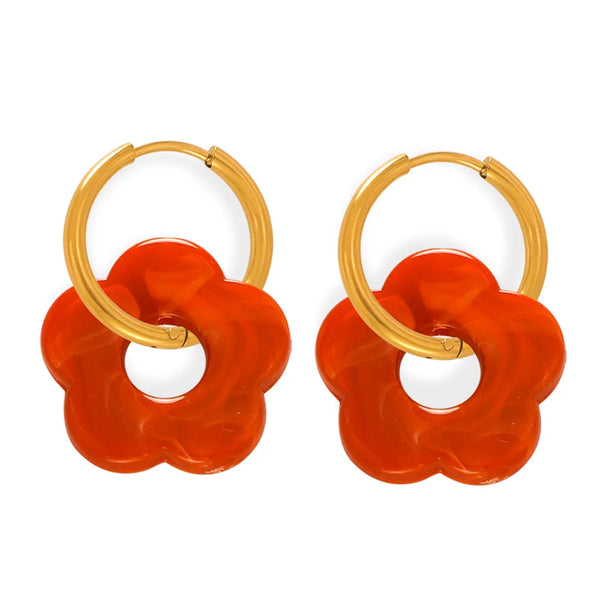 Sunburst Hoop Earrings Bright Red