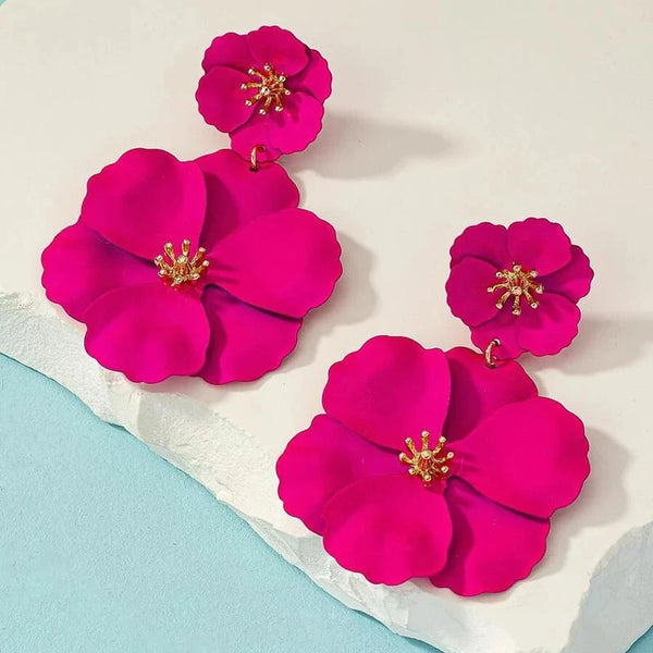 Fleura Cascade Earring Set Fuchsia