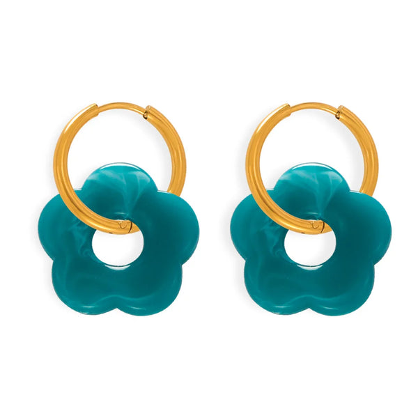 Sunburst Hoop Earrings Blue Green