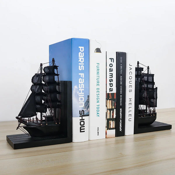 Nautical Voyage Ship Bookends Black