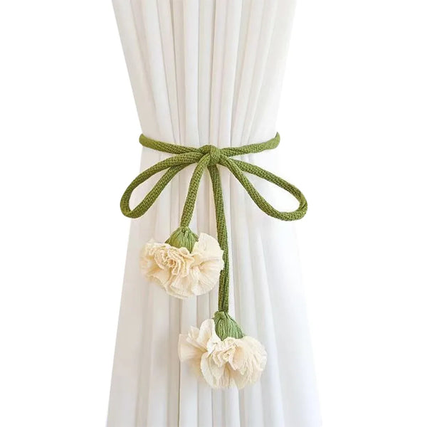 Woven Floral Curtain Tieback Beige