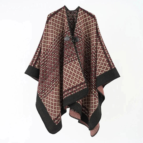 Unisex Travel Shawl Thickened Warm Side Slit Mantle For Four Seasons Simple Elegant Ethnic Style Men Women's Fashion Scarf wine red / 155