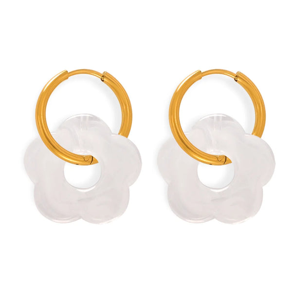 Sunburst Hoop Earrings White