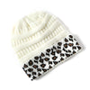 Leopard Cuff Knit Beanie White
