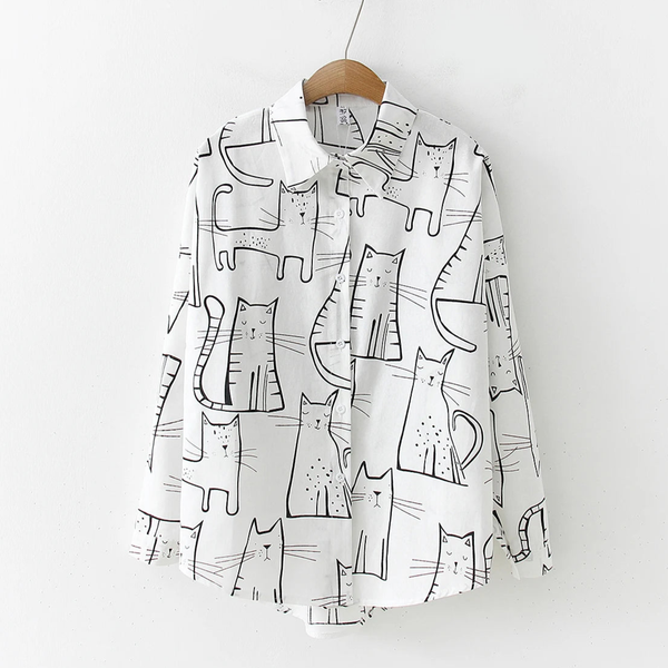 Catitude Button-Up Shirt White / S