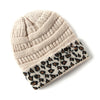 Leopard Cuff Knit Beanie Beige