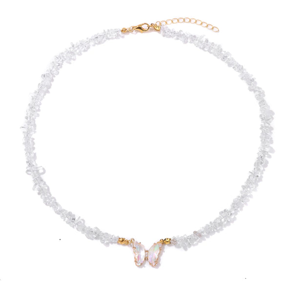 Natural Butterfly Gem Necklace Clear Crystal