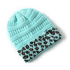 Leopard Cuff Knit Beanie Sky blue