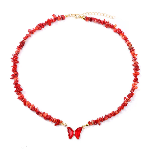 Natural Butterfly Gem Necklace Red Coral