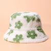 Floral Plush Bucket Hat Light Green