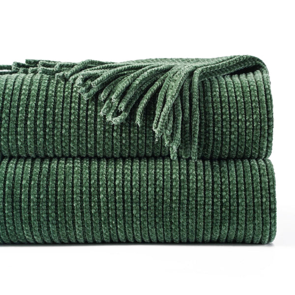 Moss Stitch Chenille Throw Dark Green / 50" x 60" (127 x 152 cm)
