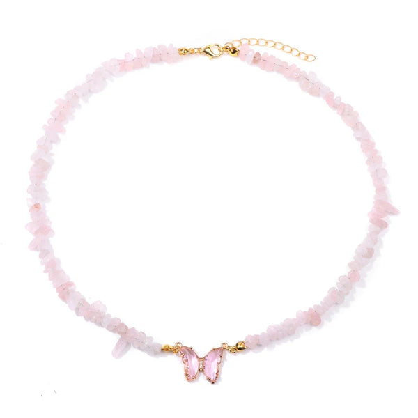 Natural Butterfly Gem Necklace Rose Quartz