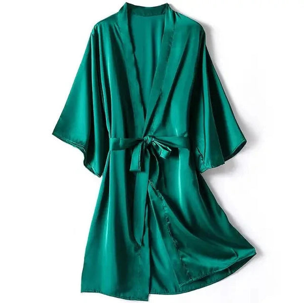 3Leaves Satin Kimono Robe Green / S