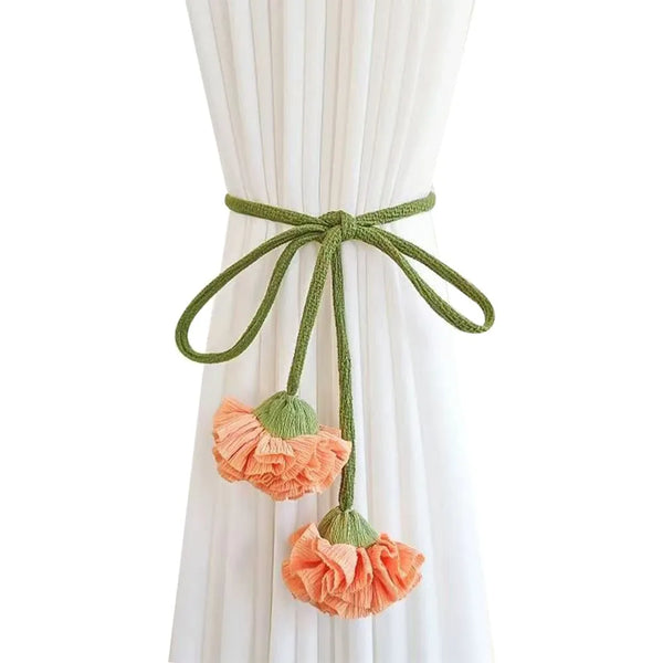 Woven Floral Curtain Tieback Orange