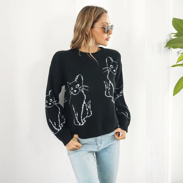 Black Oak Women's Cat Print Sweater Black / S