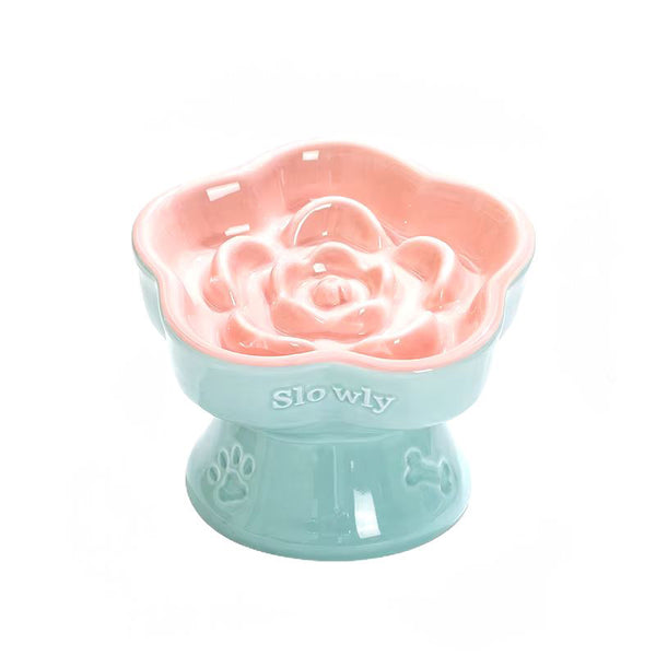 Happy Tails Floral Slow Feed Bowl Pink Blue