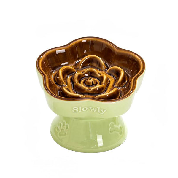 Happy Tails Floral Slow Feed Bowl Caramel Green
