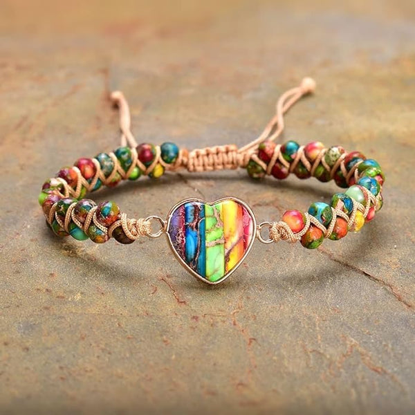 7 Chakra Stone Heart Bracelet