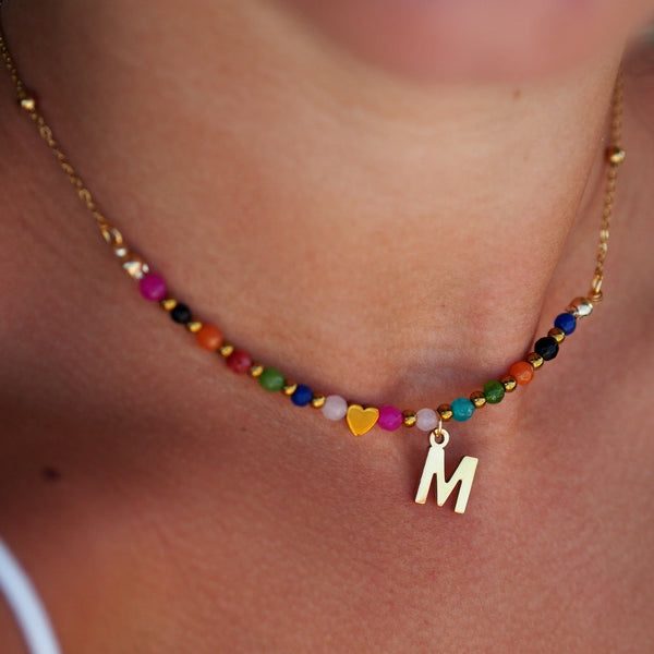 Halo Essence Beaded Heart Letter Necklace