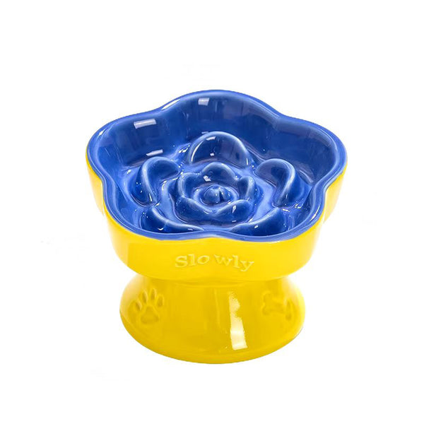 Happy Tails Floral Slow Feed Bowl Blue Yellow