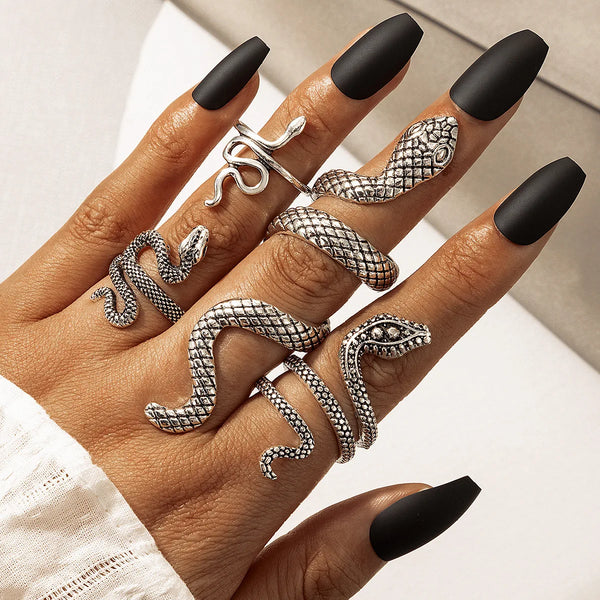 Victorian Snake Ring Set Silver