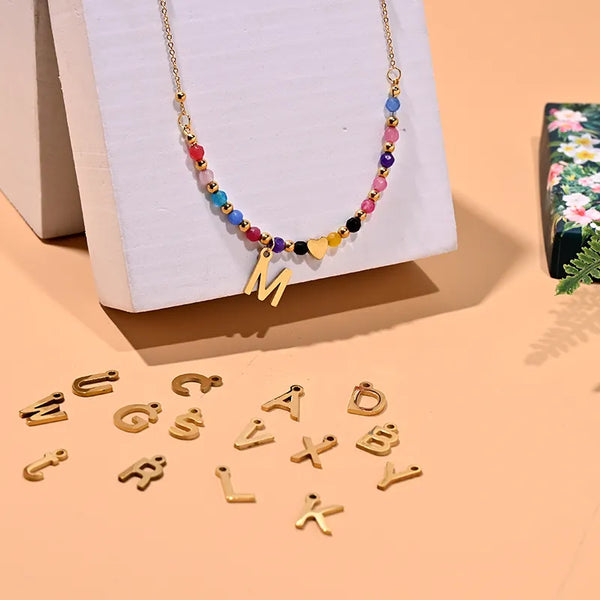 Halo Essence Beaded Heart Letter Necklace