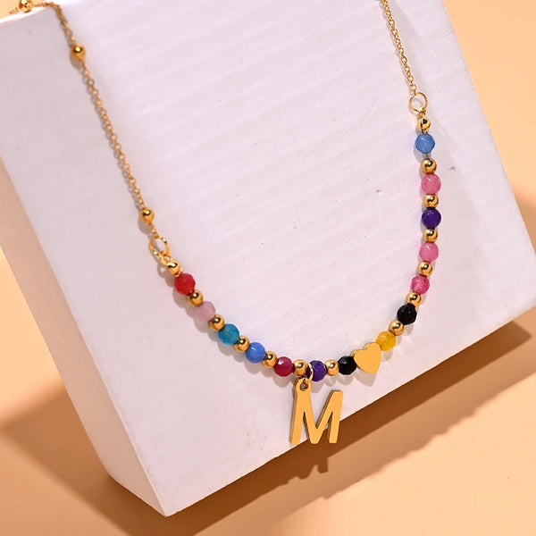 Halo Essence Beaded Heart Letter Necklace