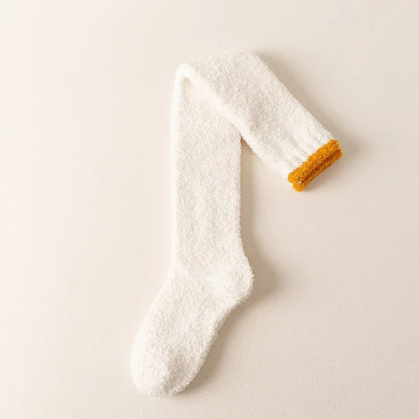 3Leaves Fuzzy Knee High Socks White