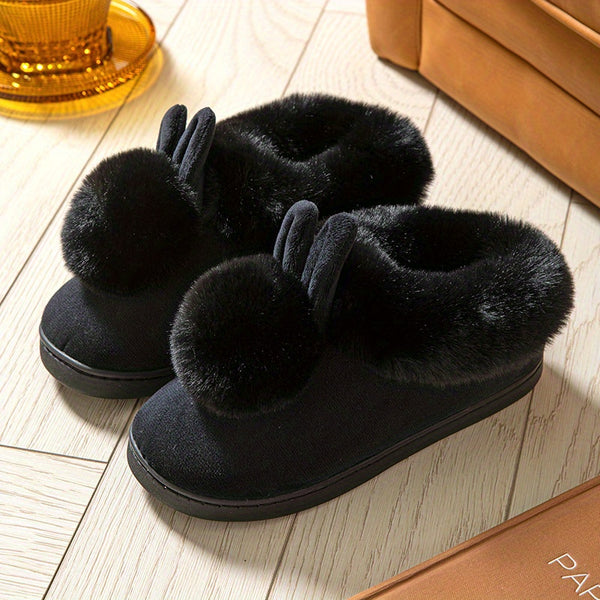 Fluffy Bunny Slippers Black / 4.5