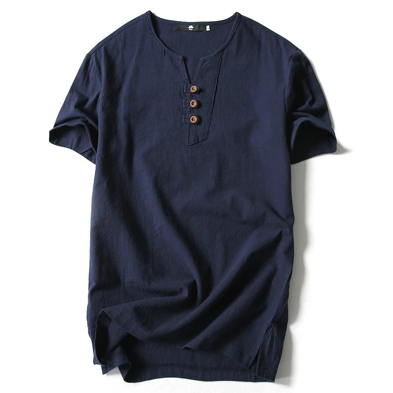 3Leaves V-Neck Henley Shirt Men Navy / 2XL