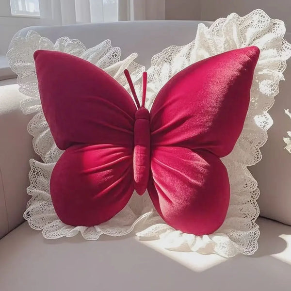 Blush Flutter Velvet Pillow Red