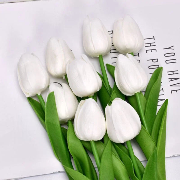 Hearthside Faux Tulips 10 Pcs White