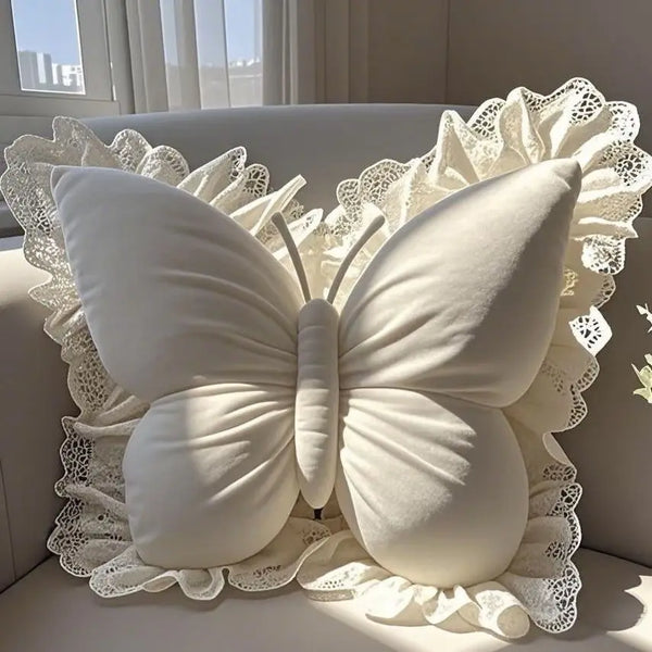Blush Flutter Velvet Pillow White