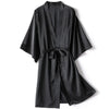 3Leaves Satin Kimono Robe Black / S