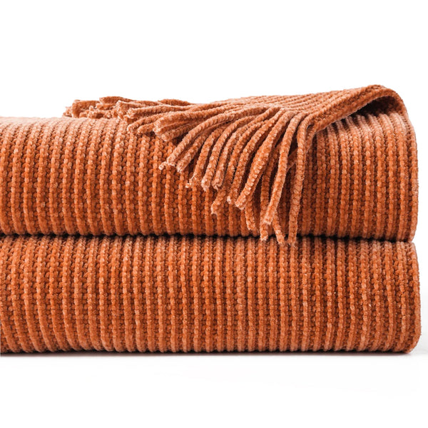 Moss Stitch Chenille Throw Orange / 50" x 60" (127 x 152 cm)