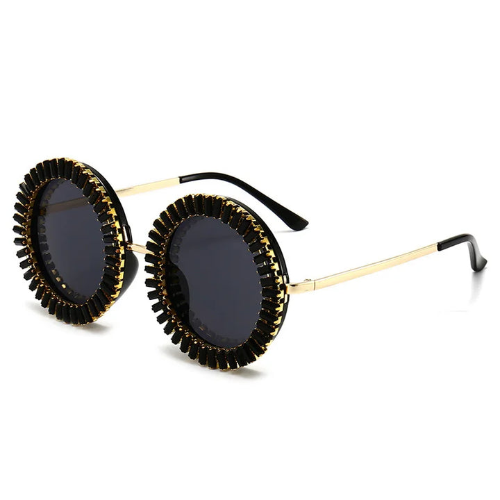 Allure Round Rhinestone Sunglasses Black