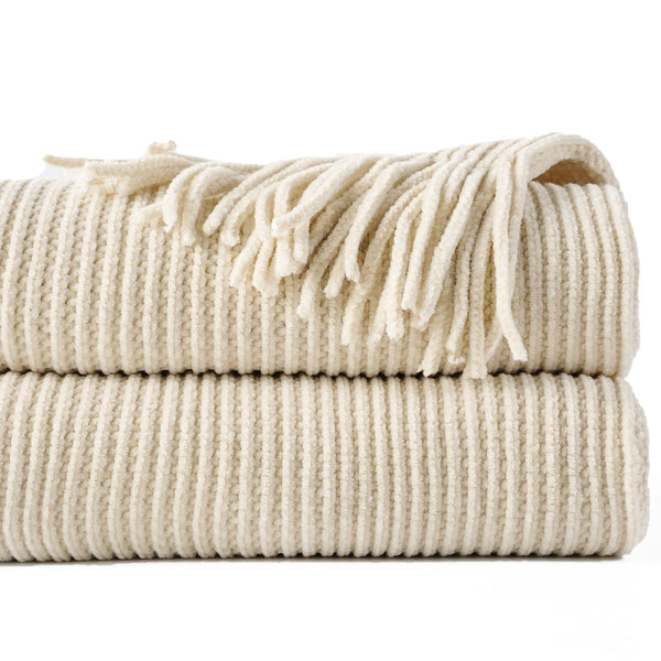Moss Stitch Chenille Throw Beige / 50" x 60" (127 x 152 cm)
