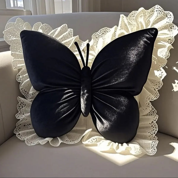 Blush Flutter Velvet Pillow Black