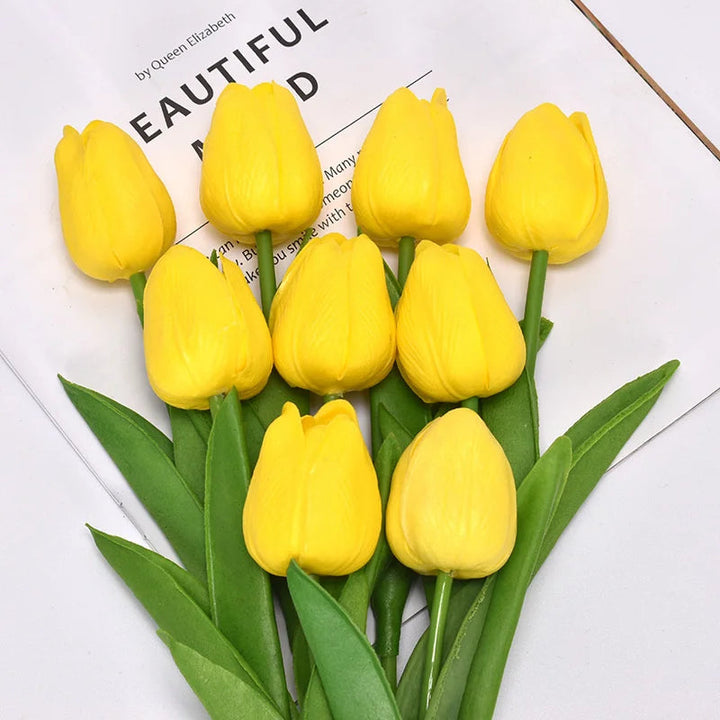 Hearthside Faux Tulips 10 Pcs Yellow
