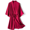 3Leaves Satin Kimono Robe Wine red / S