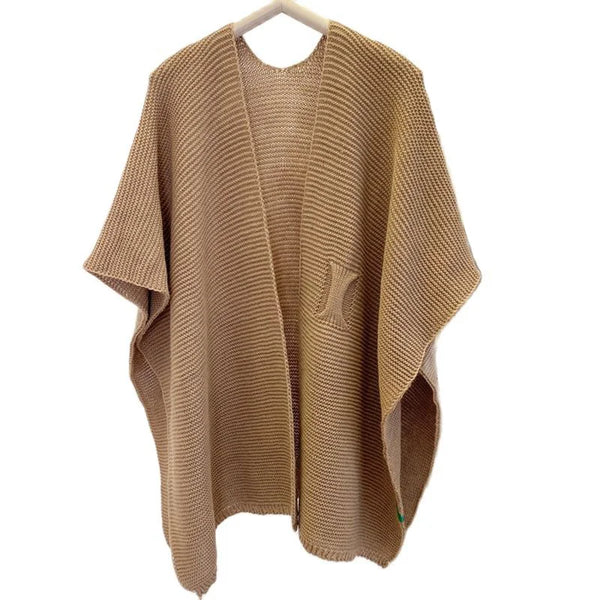 3Leaves Relaxed Knit Shawl Brown