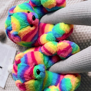 Teddy Bear Slippers Rainbow