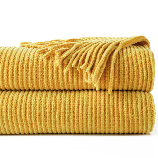 Moss Stitch Chenille Throw Mustard / 50" x 60" (127 x 152 cm)