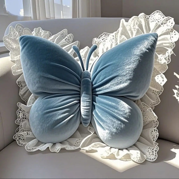 Blush Flutter Velvet Pillow Blue