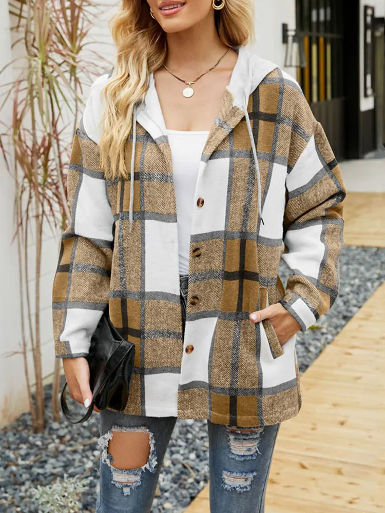 3Leaves Classic Plaid Hoodie Khaki / S