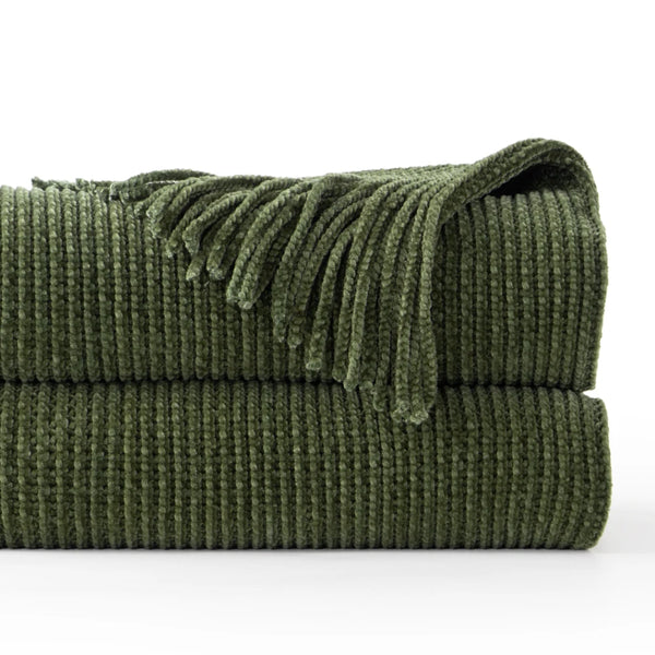 Moss Stitch Chenille Throw Olive Green / 50" x 60" (127 x 152 cm)